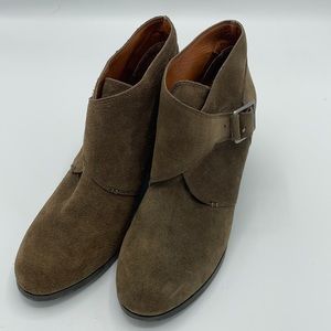 Lucky Brand Sumarah Brown Suede Buckle Wedge Ankle Boots Size 7.5